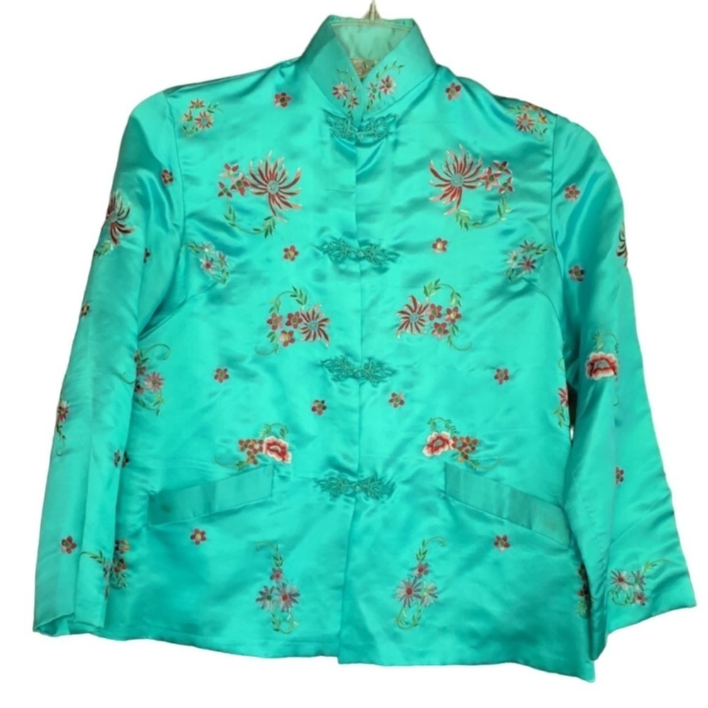 Vintage Plum Blossoms silk blend Chinese jacket with embroidery Size 34